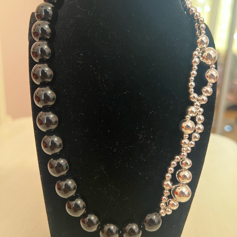 Black and Silver Statement Necklace with Filigree Design
